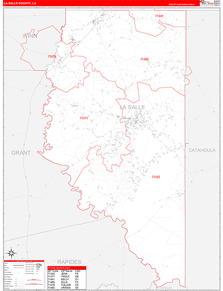 La Salle Parish (County), LA Zip Code Wall Map